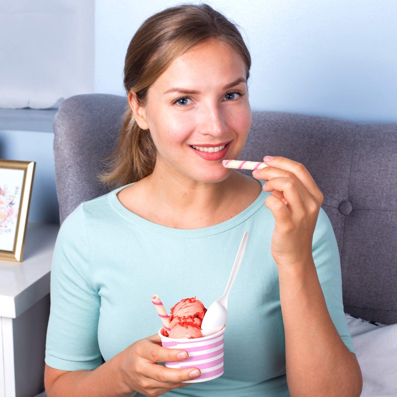 TYPTOP-EXTRA DURABLE Fun Pink Stripe Design Ice Cream Bar Essential, 8 oz. Ice Cream Cups/Bowl - Perfect Snack Cups for Kids Birthday & Holiday Parties, Disposable for Easy Clean-up! - Image 2